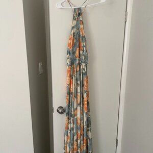 Lulu's Floral Full Length High-Neck Gown